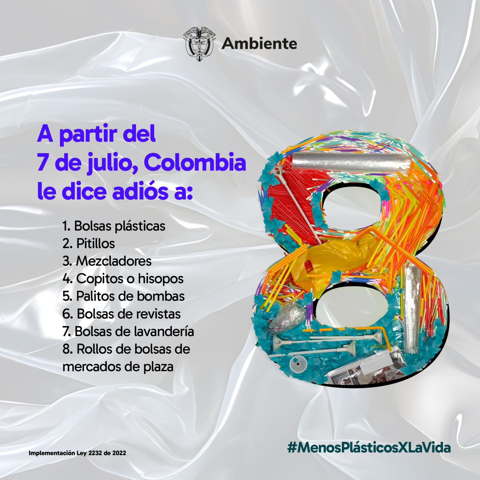 Ocho productos plásticos de un solo uso salen de circulación en Colombia